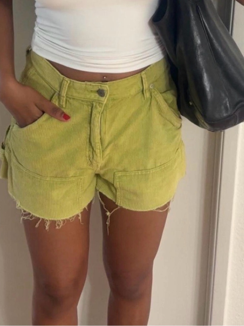 BDG Chartreuse Corduroy Frayed Hem Shorts